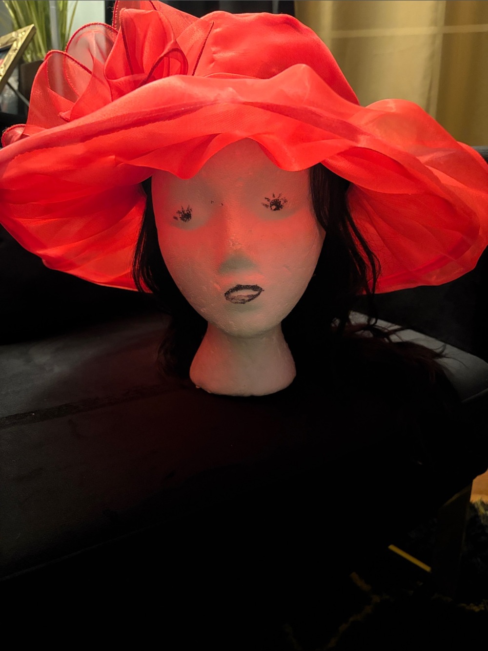 Women's Red Organza Dress Hat with Decorative Bow